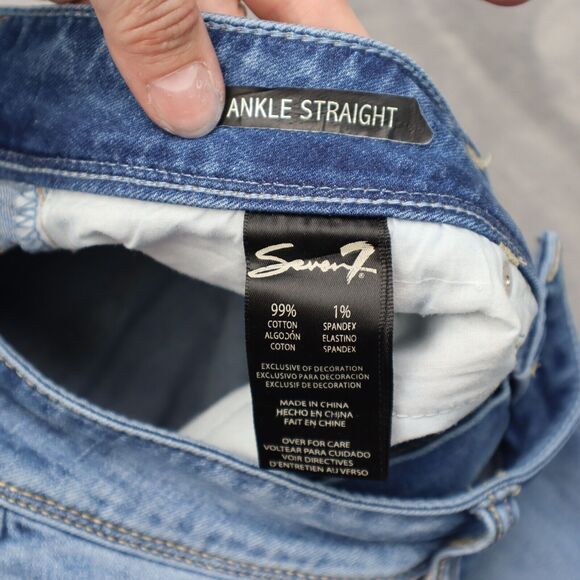 Seven 7 Premium Pants Womens 8 Blue Embroidered Mid Rise Ankle Straight Jeans - Picture 7 of 16